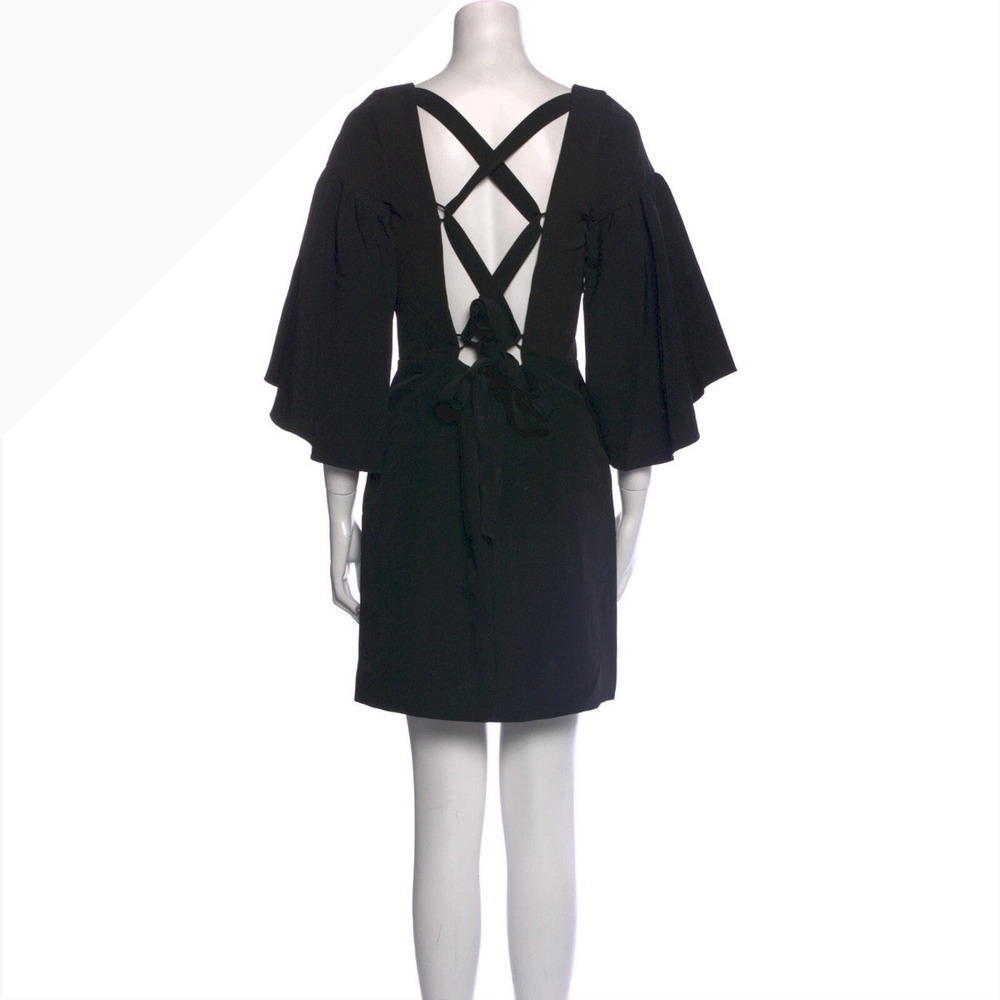 Milly Cady Bell Sleeve Black V Neck Mini Dress Tie back cocktail‎ Party Dress d1